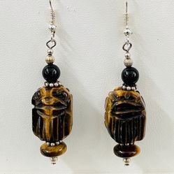 Black Onyx And Tigers Eye Scarab Earrings