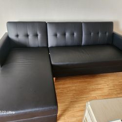DHP Hartford Black Faux Leather Storage Sectional Futon
