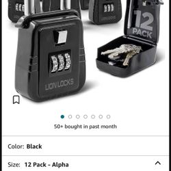 Lion Locks 12-Pack Alpha Key Storage Lockbox ,Set-Your-Own Code Lock, Portable Key Holder, Rust-Proof Secure Outdoor Safe, Hide-a-Key Safe Box, Lock B