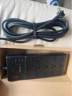 Surge Protector Power Strip 15 ft cord-15 Widely Spaced Outlets and 4 USB Ports(1 USB C Port), 14 AWG Extension Cord, 1875W/15A Heavy Duty Power Strip