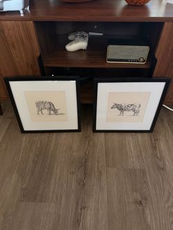 Set of 2 Framed Cow Sketch Prints