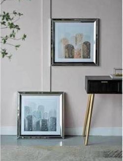 New Set of 2 Wall Art 23.6" H Square-Shaped Blue & Orange PS/Mirror Kaiden Crystal Mirror Frame