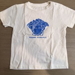 Versace Boys White T-Shirt 2 Years Gold Shoulder Buttons Toddler Tee