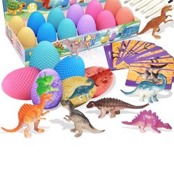 Dinosaur Eggs Dig Kit Toys - 12 Dino Easter Eggs Fossil Eggs Excavation Kits for Kids Easter Party Favor Basket Stuffers Toy Birthday Christmas Gifts 