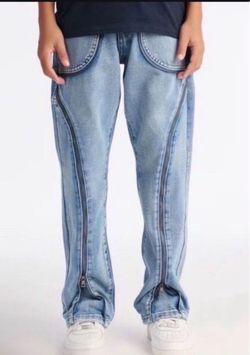 Light Wash Jeans with Side Zippers