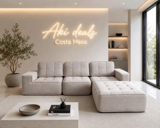 108" Boneless sectional Couch for Living Room, Convertible L-Shape  with Ottoman, light gray  J-29