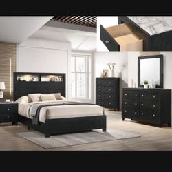 4- Pc Bedroom set Dresser,Mirror Nightstand (1) Queen size bed frame Not including Mattress and Box Sp