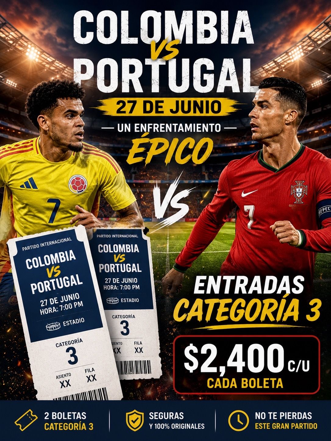 2 tickets Colombia vs Portugal