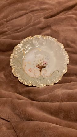 Antique Porcelain Plate with Floral Gold Detail
