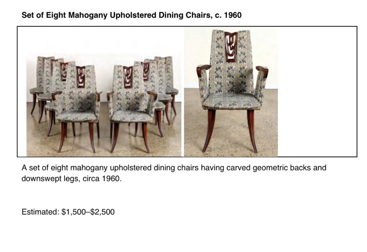 Set of Eight Mahogany Upholstered Dining Chairs, c. 1960
