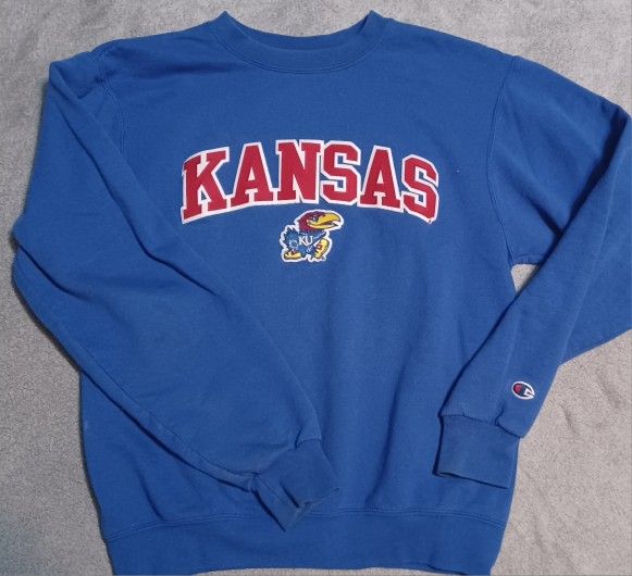 Men's Size Small Vintge Tag Kansas Jayhawks Sweatshirt Champion Blue