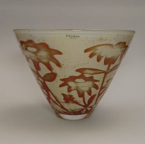 Vintage Kosta Boda Vase Art Glass Bowl Flowers Scandinavian Swedish Sweden 002