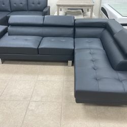 Two-Piece L-Shaped Black Leather Sectional $699