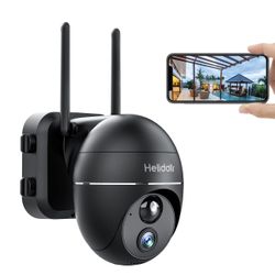New-Helidallr Security Camera Outdoor, 355° PTZ Camera 1080P WiFi Wireless Indoor Cameras for Home Security 15000mAh Security Cameras with IP66 Waterp