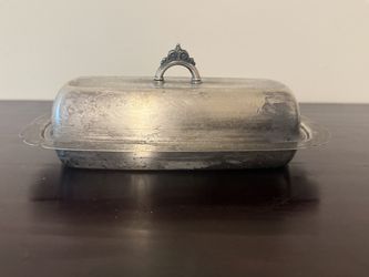 Vintage Ornate Silver-Plated Covered Butter Dish - Scalloped Edge Crown Finial Handle