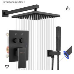 Shower System Matte Black Wall Mount Shower Faucet Set, Push Button Diverter Shower Fixtures with 2 in 1 Handheld,10 Inch Shower Head【All Functions Si