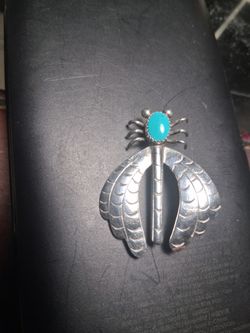 Vintage navajo handmade silver turquoise insect bug