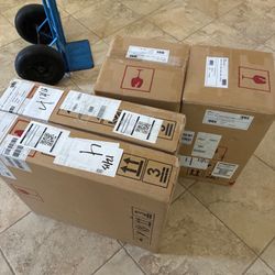 2 Brand New Kathy Kuo Home Concrete Beige End Tables Set 