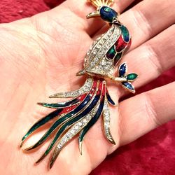 Stunning Enameled Peacock Brooch