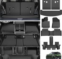 Powerty Floor Car Mat for Hyundai Santa Fe 2024 2025 2026, All Weather TPE Custom Trunk Cargo Mat Liner with Backrest Mat Replacement for Hyundai Sant