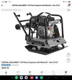 CENTRAL MACHINERY 7 HP Plate Compactor with Wheel Kit