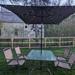 Patio Table And 6 Chairs With LED Umbrella 