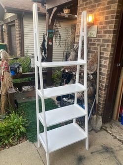 White Wood Ladder Shelf 4-Tier,,taken apart in half