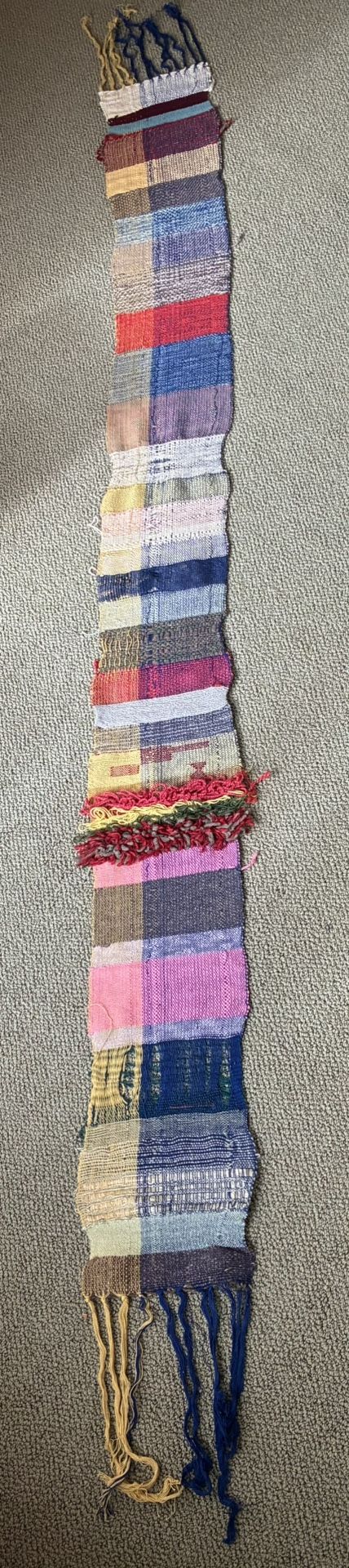 Table Runner or Wall Art, Multi Color, Woven, 9 Foot Horizontal w/o Fringe, 11 Foot w/fringe X 1 Foot Vertical, Woven.