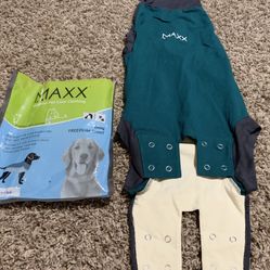 MAXX Dog Pet Clothing E Collar Alternative Recovery Suit (Peacock Blue Grey, S+) Post-Operative Onesie by Vet After Surgery Pet Wear Anxiety Wrap Abdo