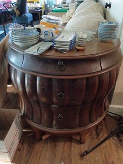 Round Wood Drum Chest with Drawers
