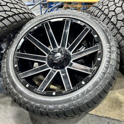 22x10 Fuel D615 Contra Black Wheels Rims 33" AT Tires 6X5.5 F150 Silverado RAM gmc 33X12.50R22LT