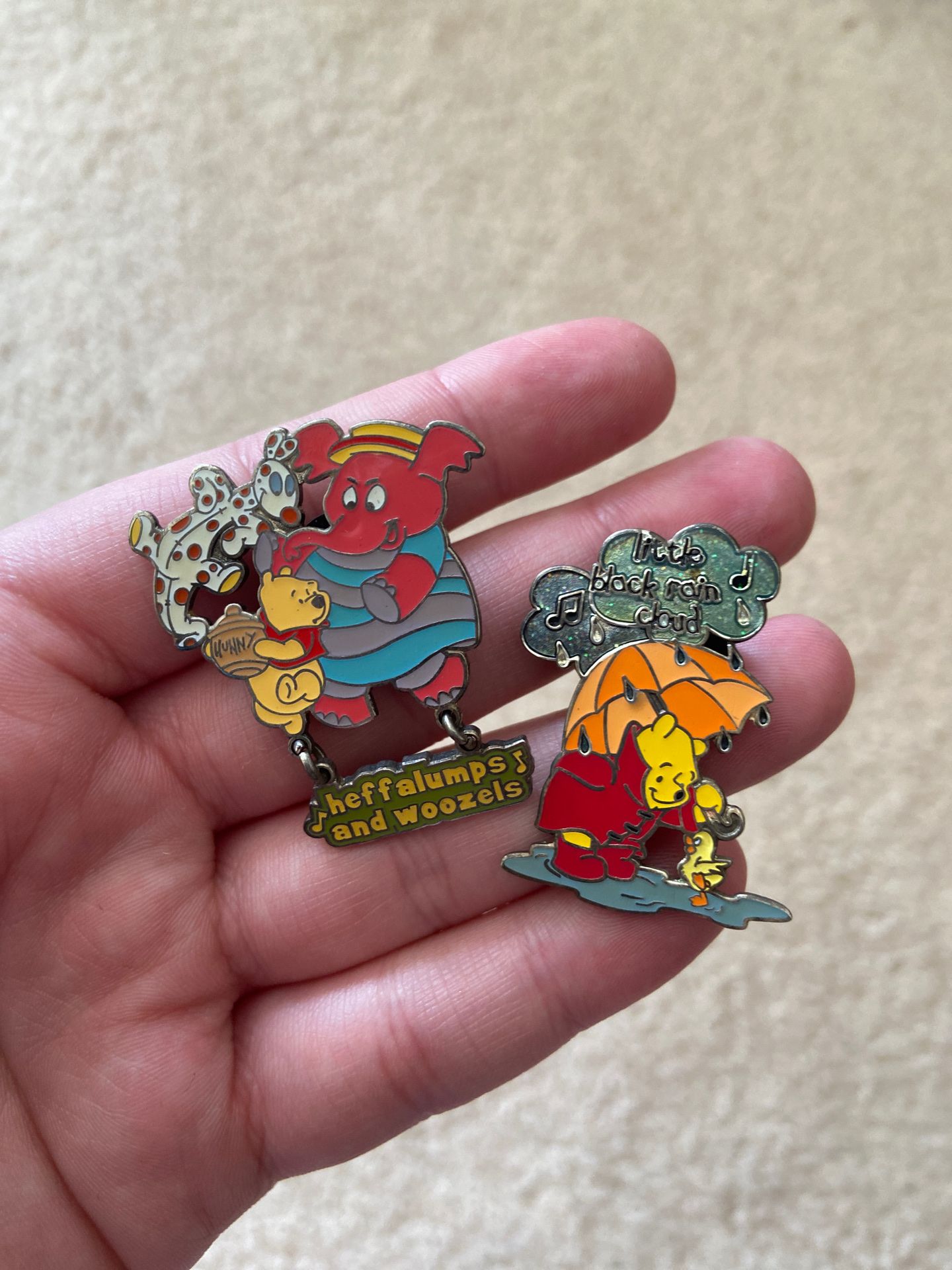 Vintage retired Disney songs pins Winnie the Pooh heffalumps and Woozles and little black rain cloud