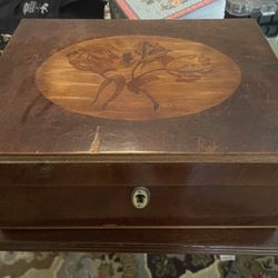 Vintage Wood Jewelry Box With Key And Lock Antique