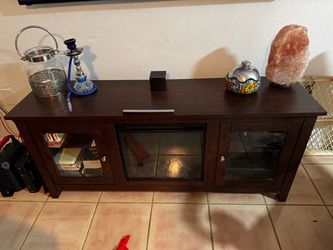 Dark Wood TV Stand with Glass Doors