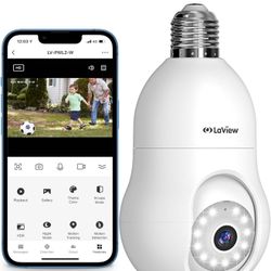 LaView 4MP Bulb Security Camera 2.4GHz,360° 2K Security Cameras Wireless Outdoor Indoor Full Color Day and Night, Motion Detection, Audible Alarm, Eas