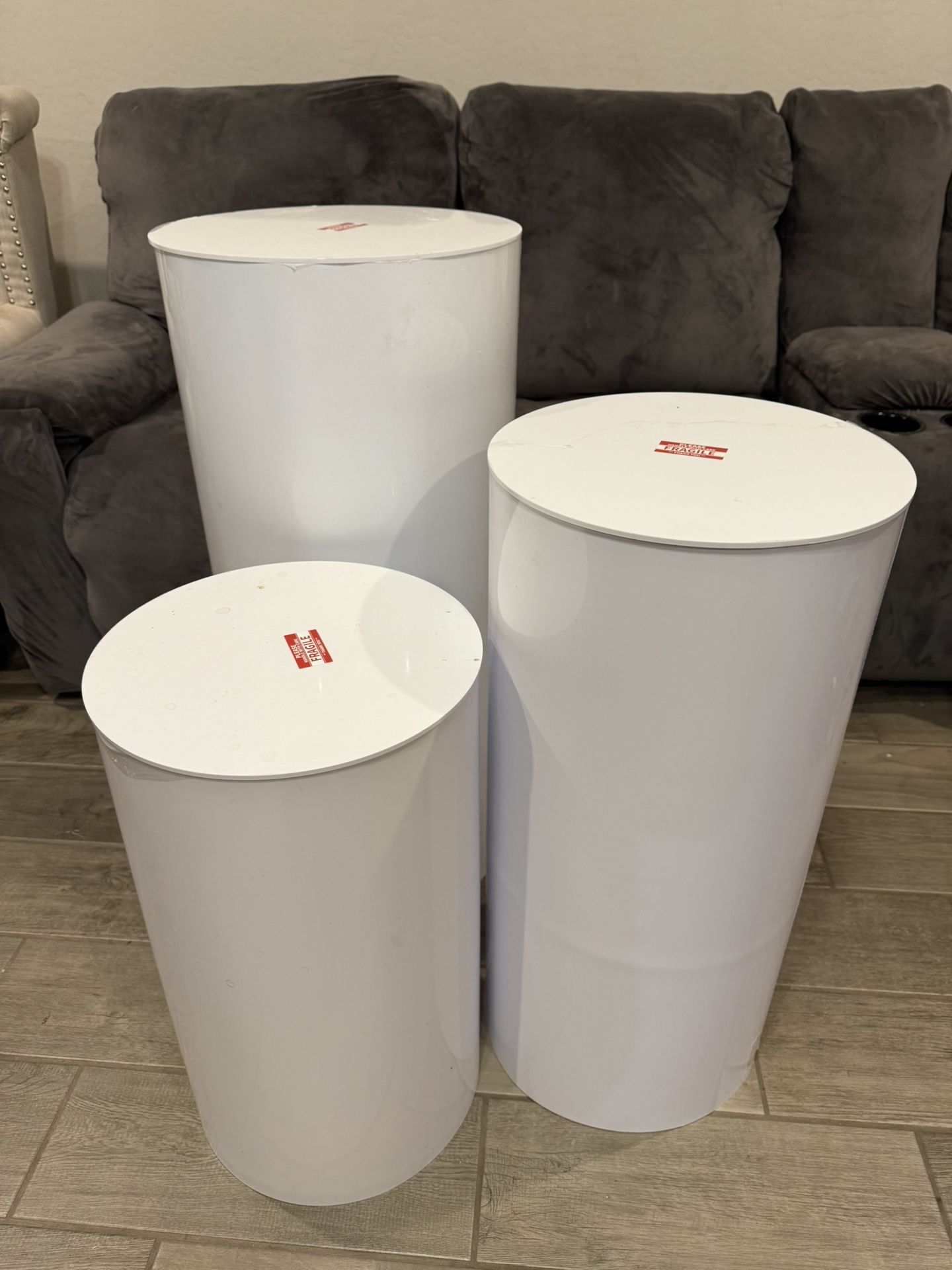 White Cylinder Pedestal Stands for Party- 3 Pieces