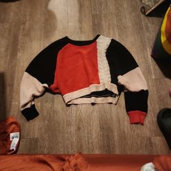 Large Women's Asymmetrical Patchwork Crop Sweater