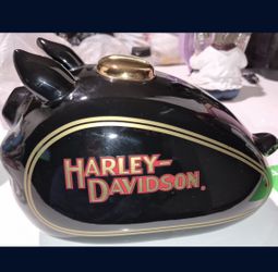 Harley-Davidson Vintage Black Ceramic Hog Gas Tank Piggy Bank 2002 10” X7"X7.5"