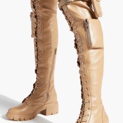 Over The Knees Boots With Pockets Tan Emery Style Shoedazzle Size 7 W 