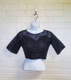Black Sequin Lace Crop Top/Cholis