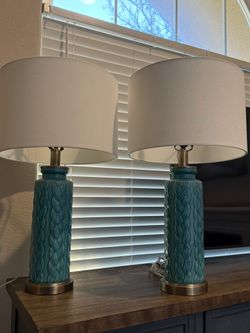 Pair of Aqua Ceramic Lamps