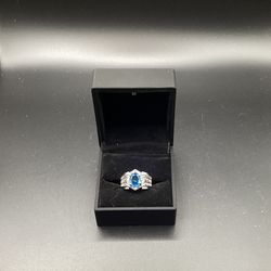 Light Blue Sapphire And Diamond Ring Set In Silver