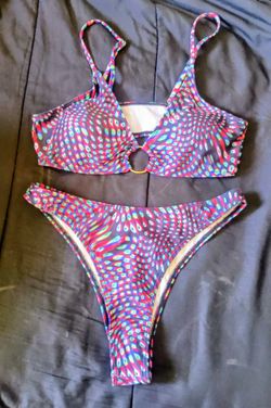 Women's new Kaleidoscope print bikini with sheer matching skirt