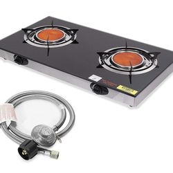 Barton Deluxe 40,000 BTU 2 Burner Propane Gas Range Stove Cooktop Ceramic Infrared Auto Ignition Outdoor Grill BBQ Camping Stoves Countertop LPG 95543