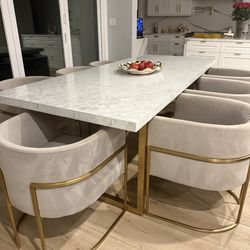 RH TORANO MARBLE RECTANGULAR DINING TABLE With Chairs Set