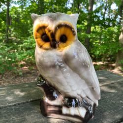 Vintage 14” Ceramic Owl Statue MCM