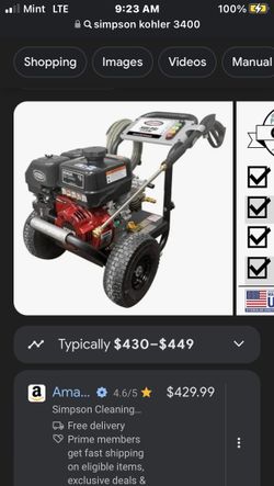 Simpson 3400 psi pressure washer kohler engine deals