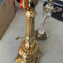 Antique Crystal Lamp And Brass Gold Lamp 