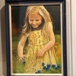 Original Oil Painting/ Girl Picking Wildflowers In Field