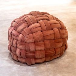 Woven Velvet Burnt Orange Ottoman
